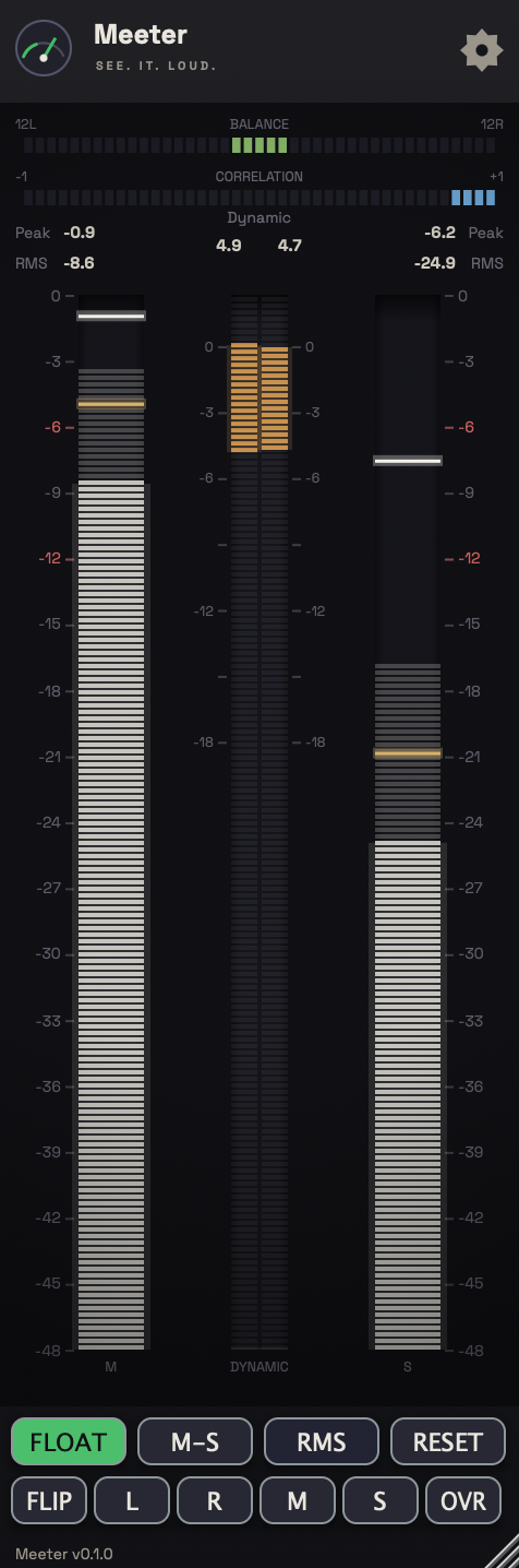 Meeter — Mid/Side metering in the dark theme