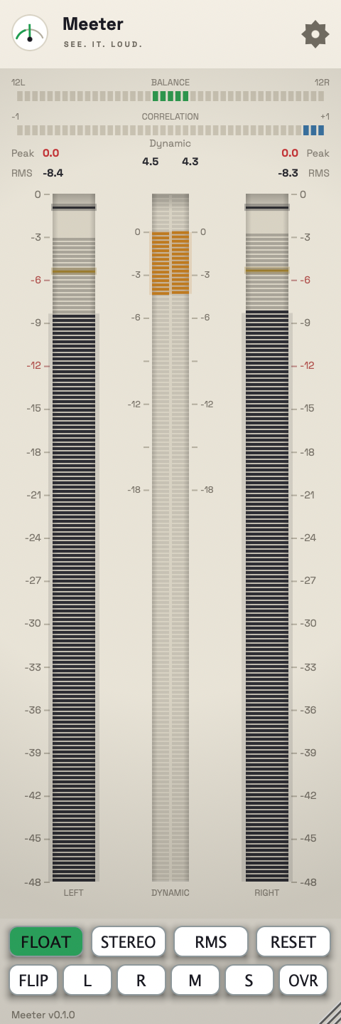 Meeter — Peak, RMS and dynamic-range metering